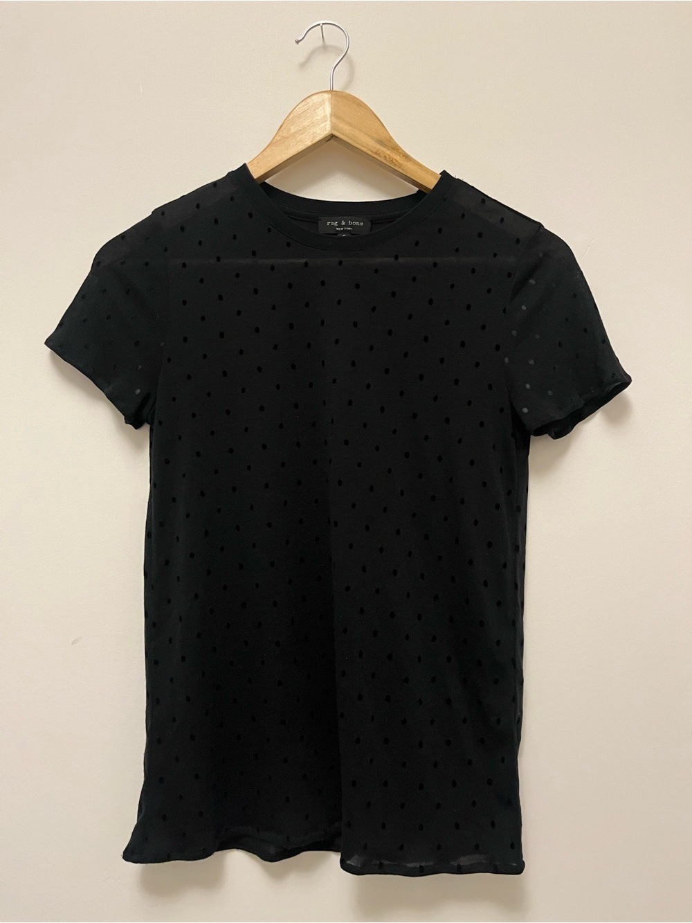 rag & bone Black Short Sleeve Tee with Polka Dot Texture